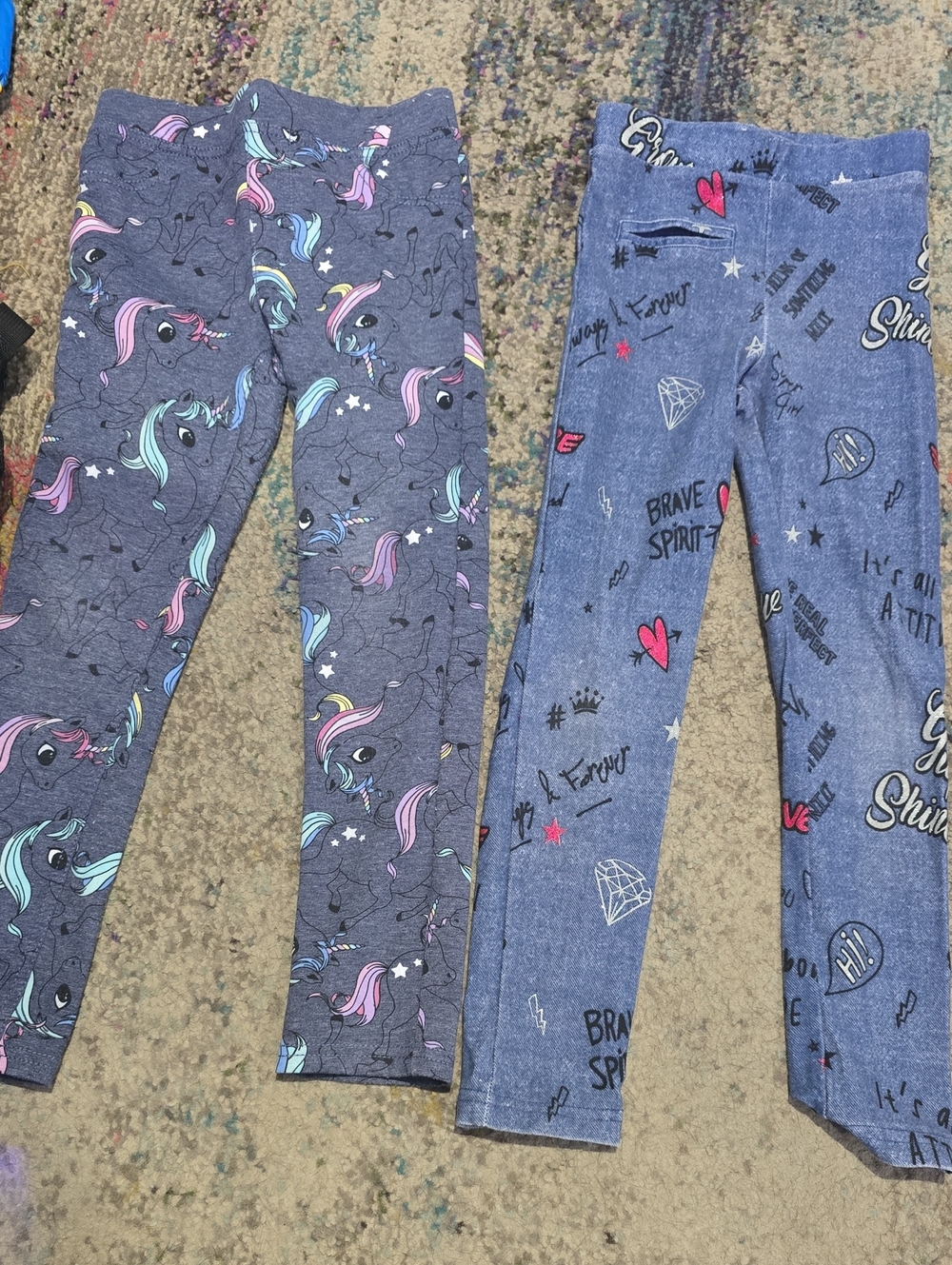 H&M Navy Unicorn & Graphic Print Girls' Leggings - Pink, Teal, Purple Accents